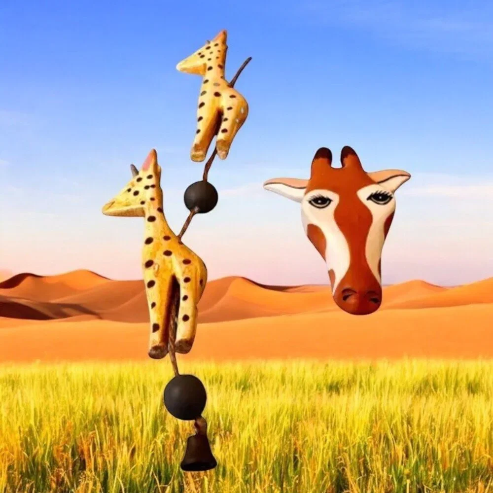 Giraffe Decor Hanging Ornament Vintage Wood + Fabric - Lot of 3 as is flaw